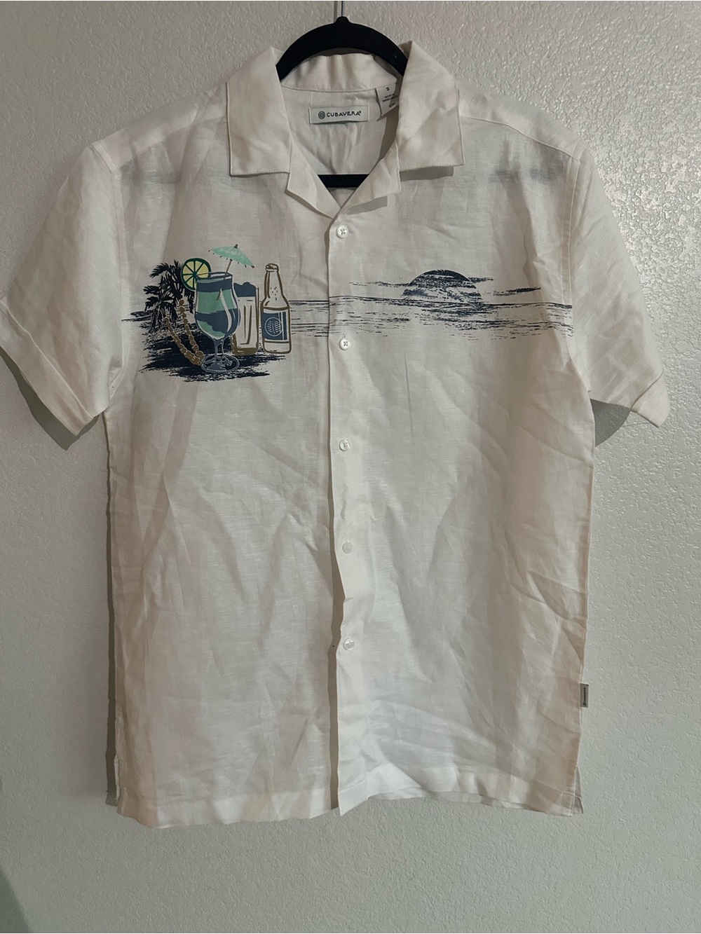 NWOT Cubavera Linen-Blend Short-Sleeve Tropical Print Shirt